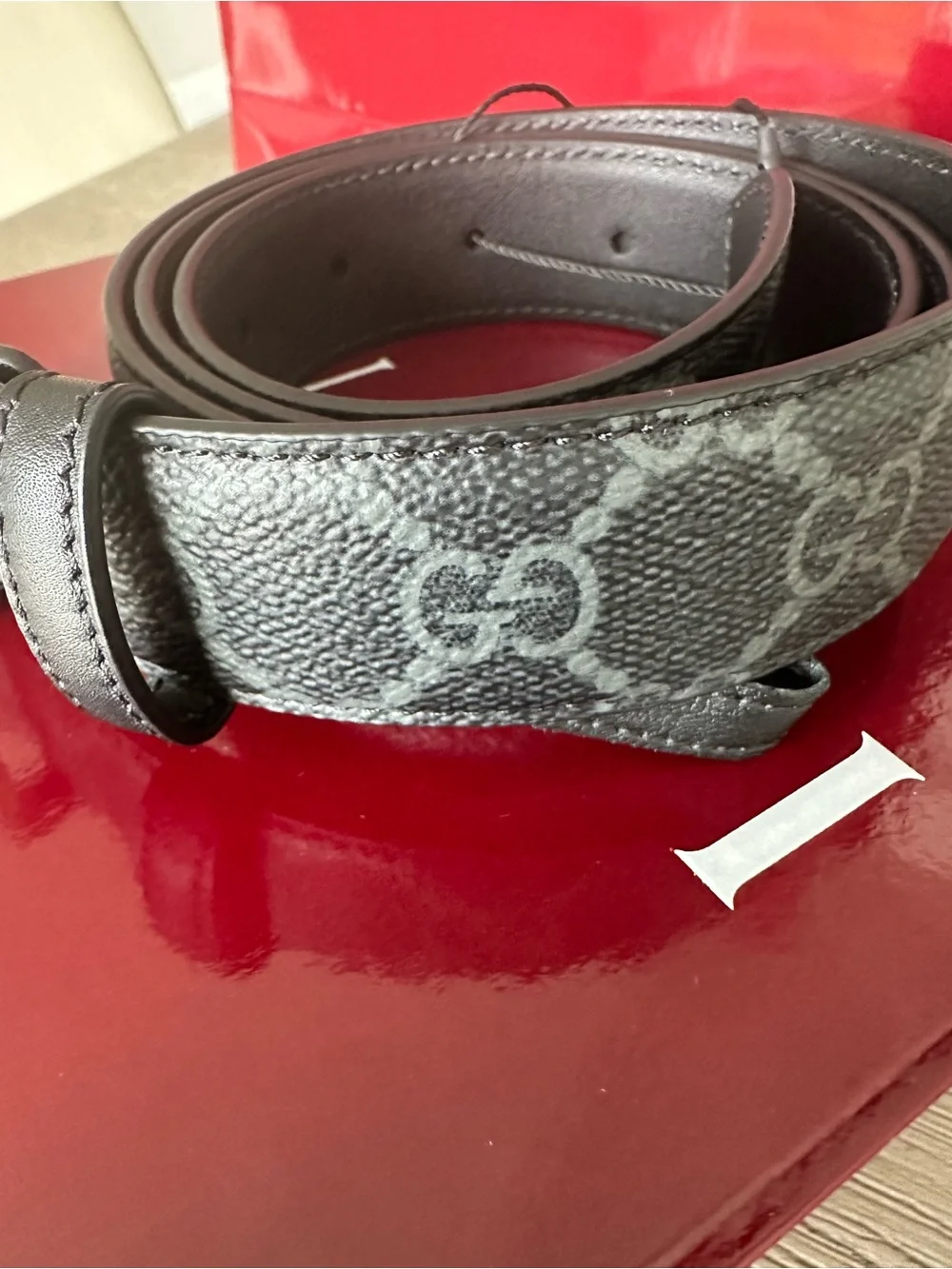 Gucci Men's Black/Gray Monogram Leather Belt with Silver Buckle 90cm